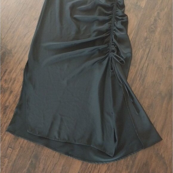 ZARA Basic Black Midi Slip Dress Cowl Neck Spaghetti Straps Sz M - Picture 8 of 14